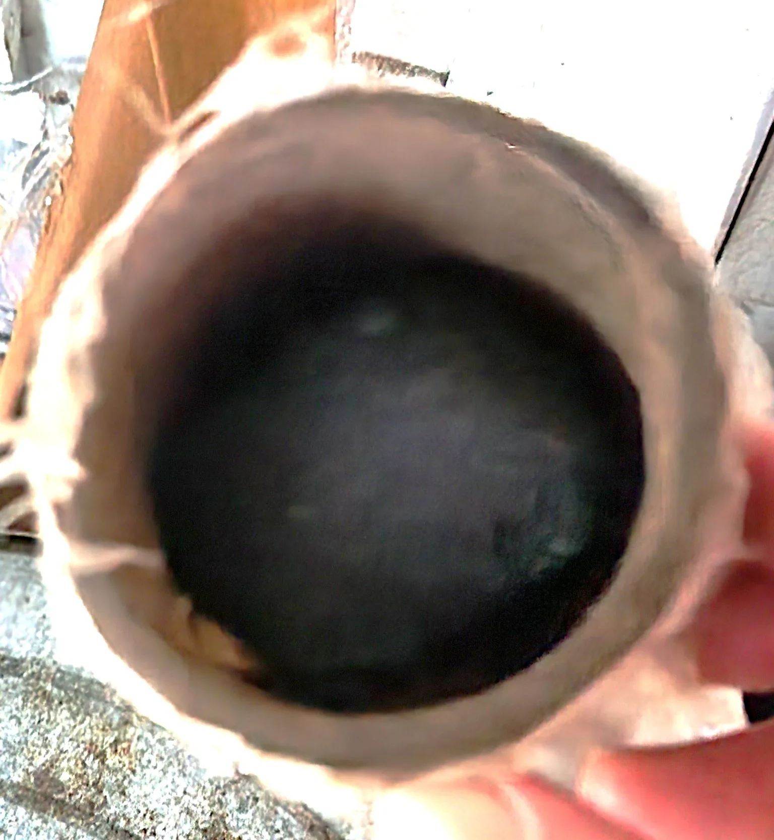 Cardboard tube cache capped with a charcoal briquette